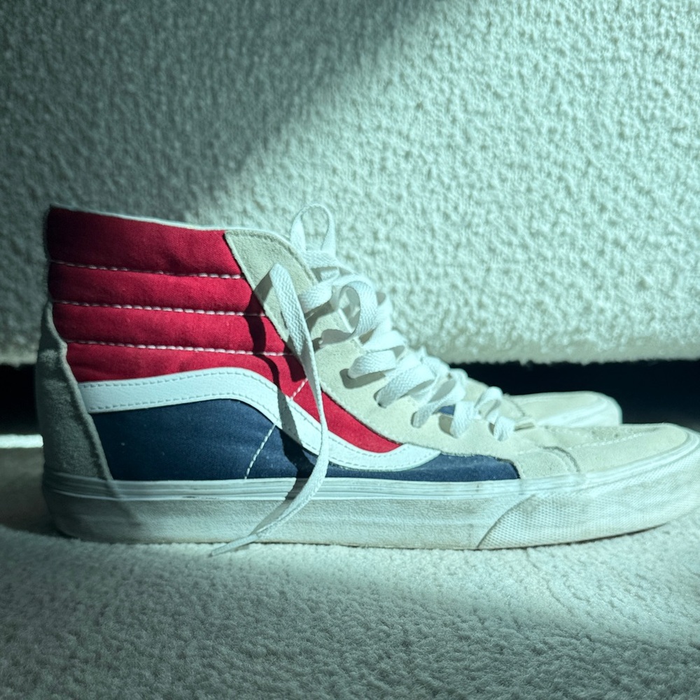 Vans Red, White, and Blue High-Top Sneakers